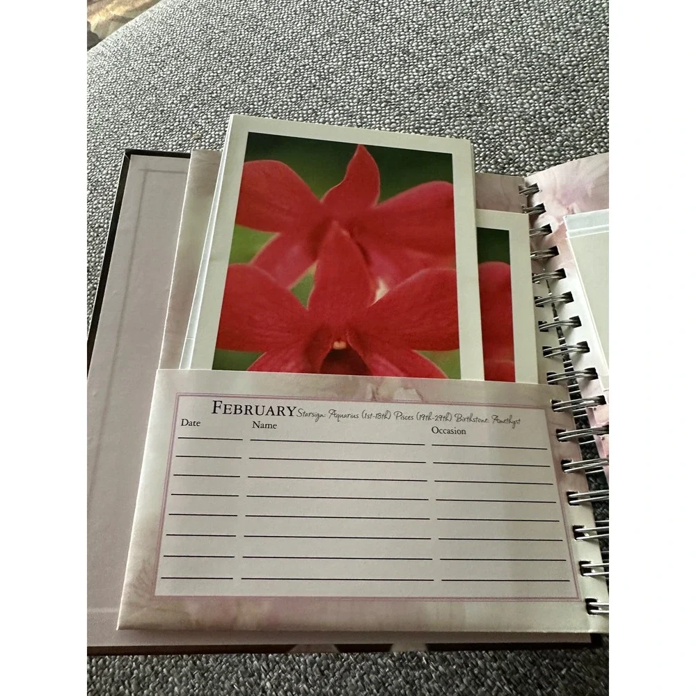 Bizzybee Orchids Greeting Card Book Birthday Organizer Address Book 2005 EUC